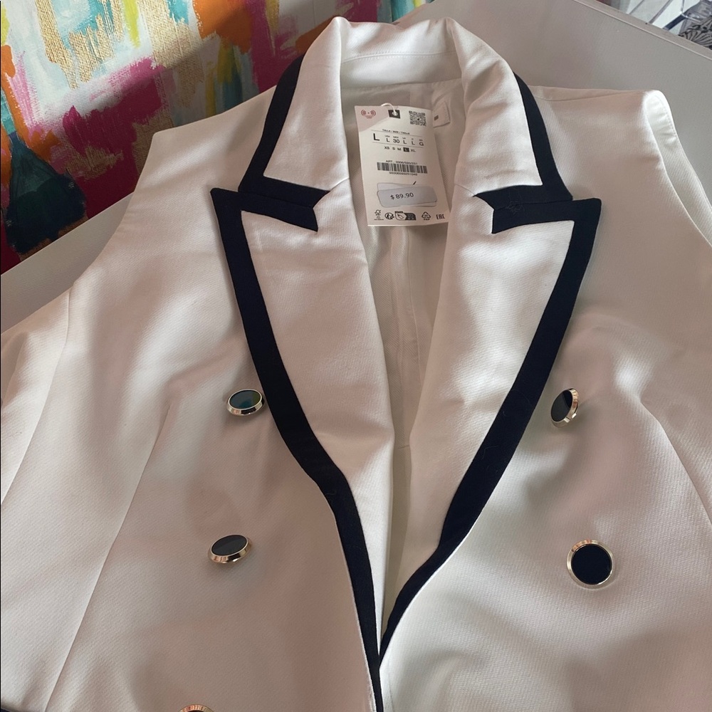 White Double-Breasted Vest with Black Trim. Nwt from Zara. Size large. - Picture 3 of 6